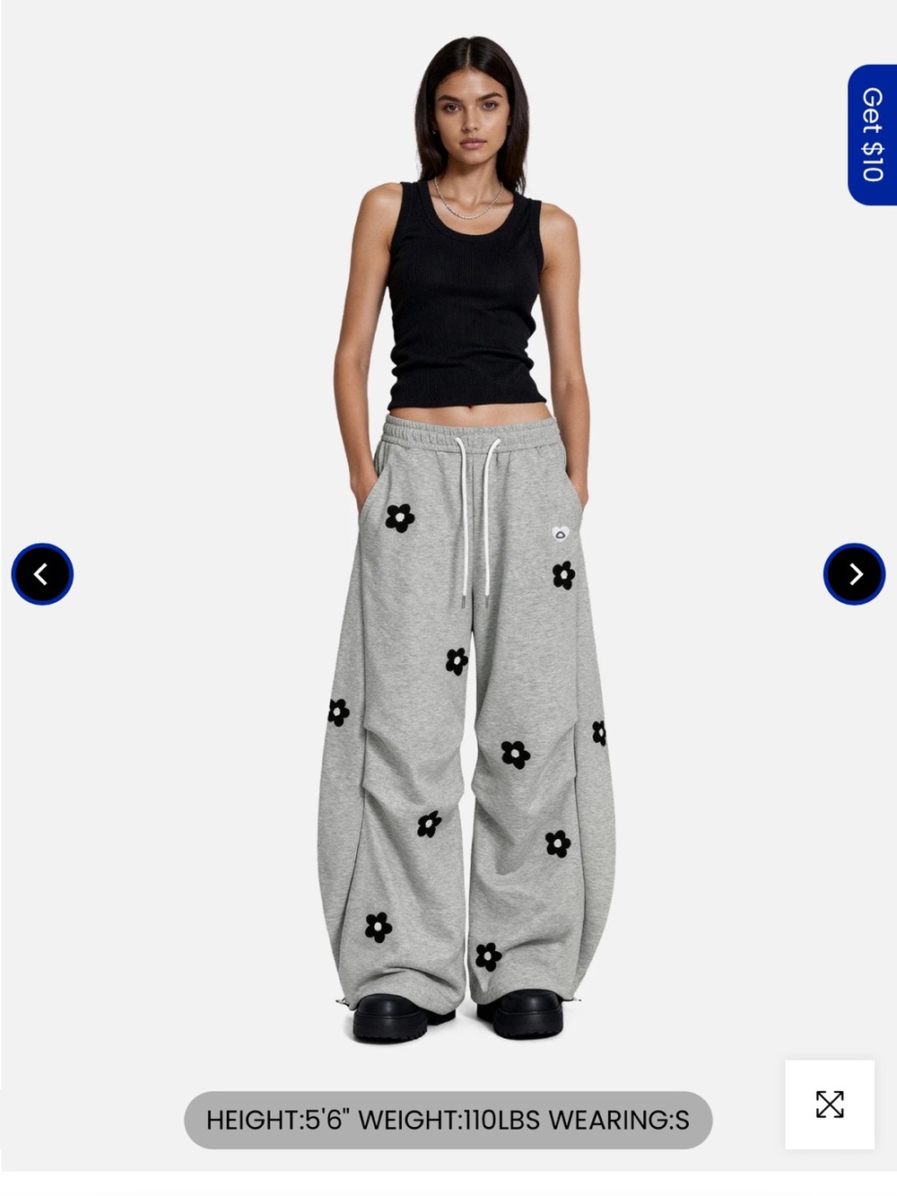 Aelfric Eden Gray Wide-Leg Sweatpants with Black Flower Appliqués